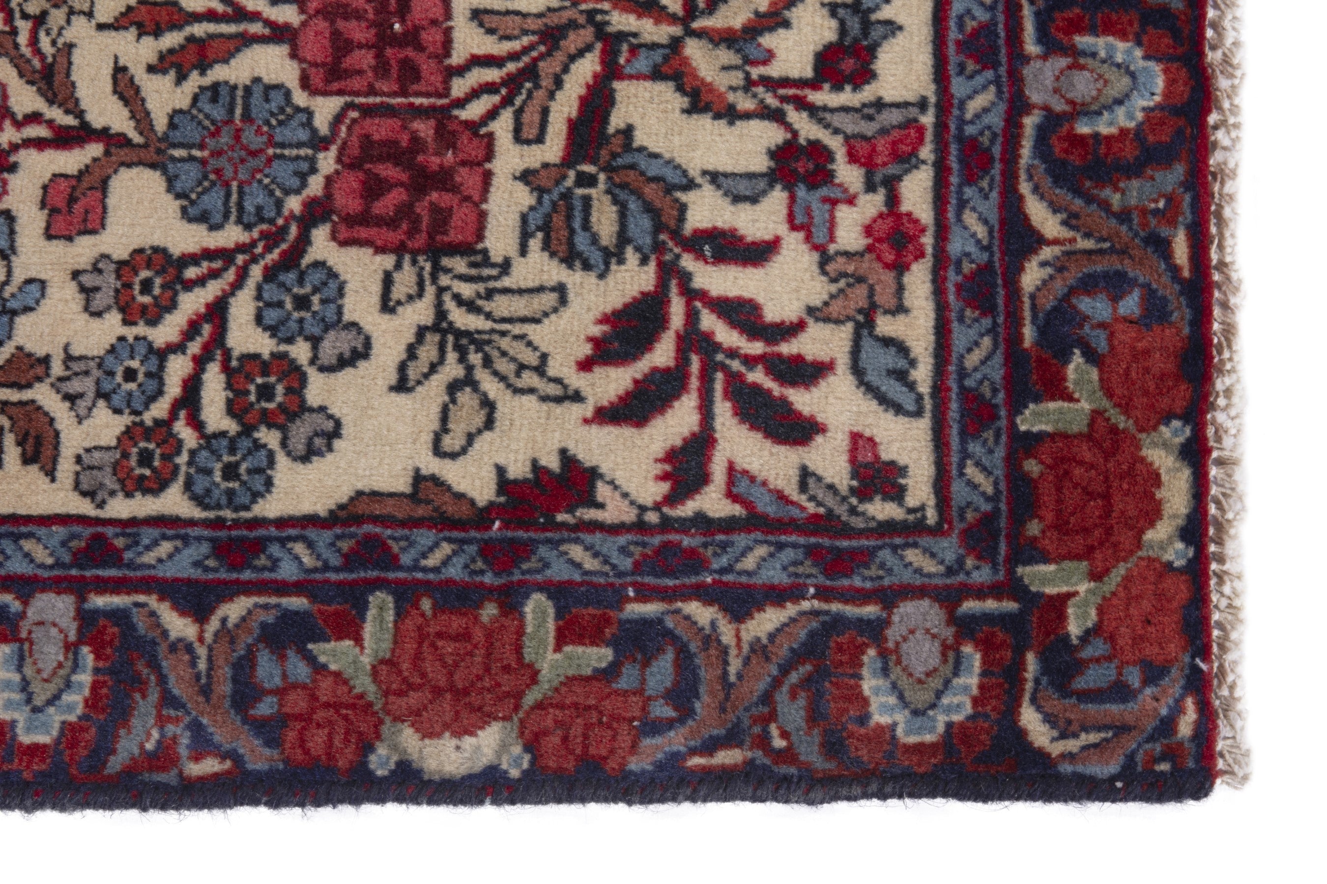 Persian Songhor accent rug in cream and navy, view 5 of 8