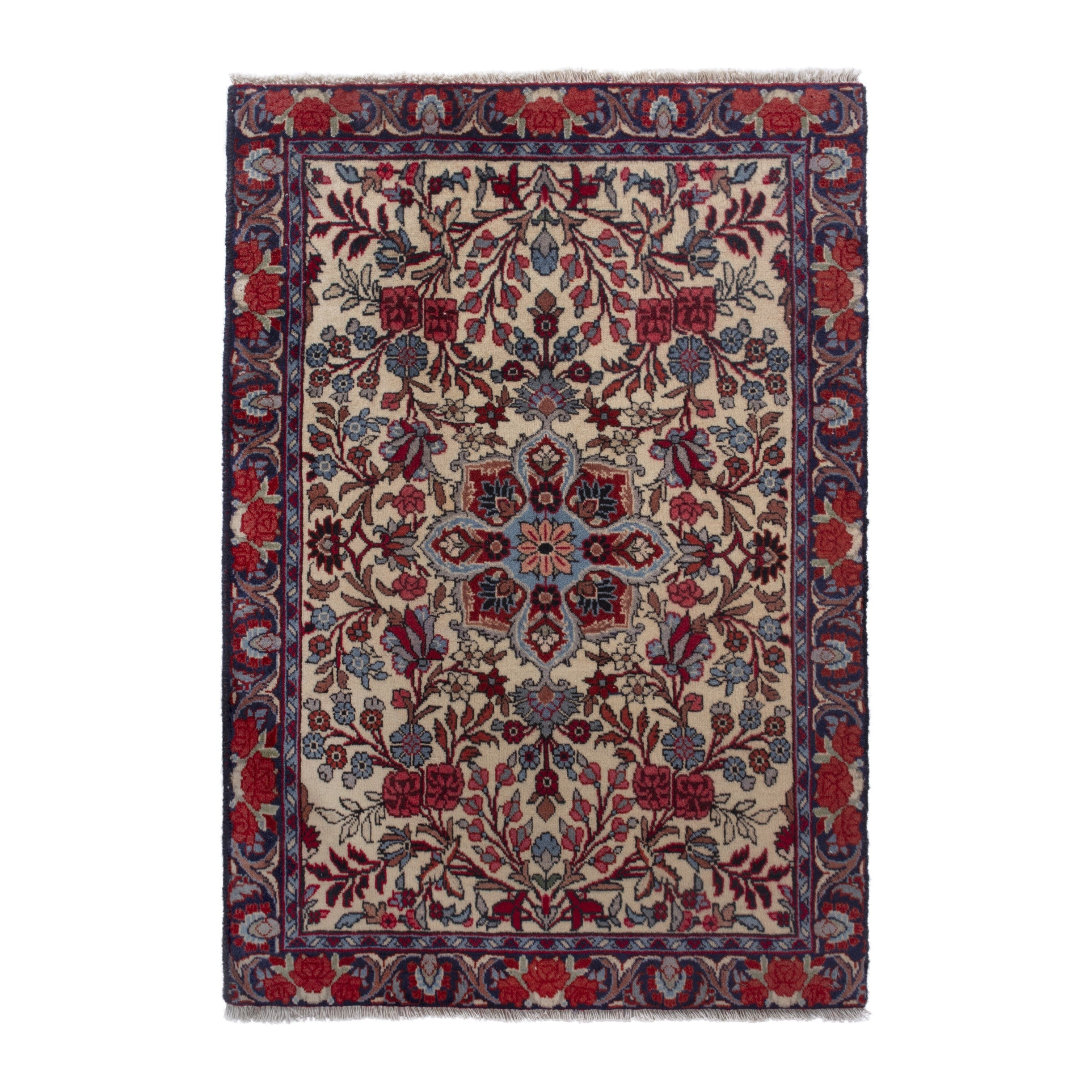 Persian Songhor accent rug in cream and navy, 2'2" x 3'2"