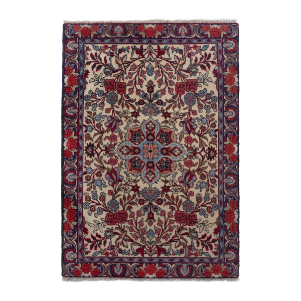Persian Songhor accent rug in cream and navy, 2'2" x 3'2"