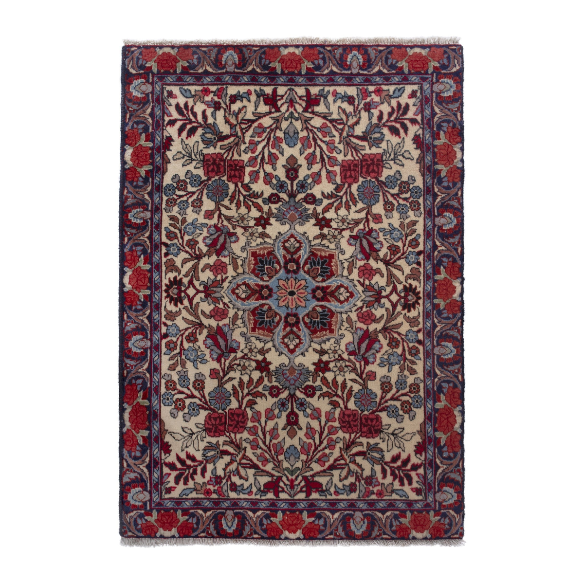 Persian Songhor accent rug in cream and navy, 2'2" x 3'2"