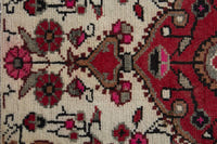 Persian Hamadan accent rug in ivory and deep red, view 7 of 10