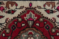 Persian Hamadan accent rug in ivory and deep red, view 9 of 10