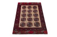 Persian Torkaman accent rug in tan and deep red, view 3 of 8