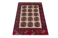 Persian Torkaman accent rug in tan and deep red, view 4 of 8