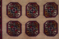 Persian Torkaman accent rug in tan and deep red, view 7 of 8