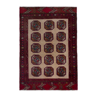 Persian Torkaman accent rug in tan and deep red, 2'7" x 4'