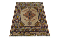 Persian Torkaman accent rug in beige and ochre, view 3 of 10