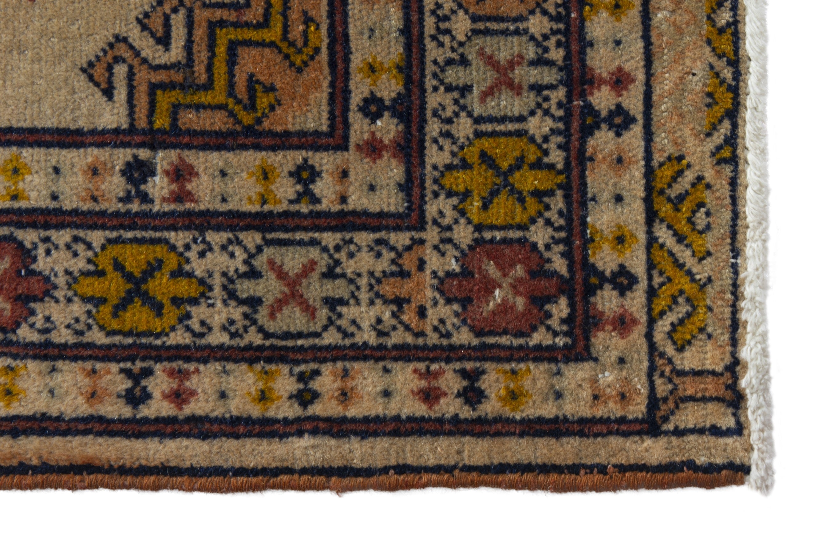 Persian Torkaman accent rug in beige and ochre, view 5 of 9