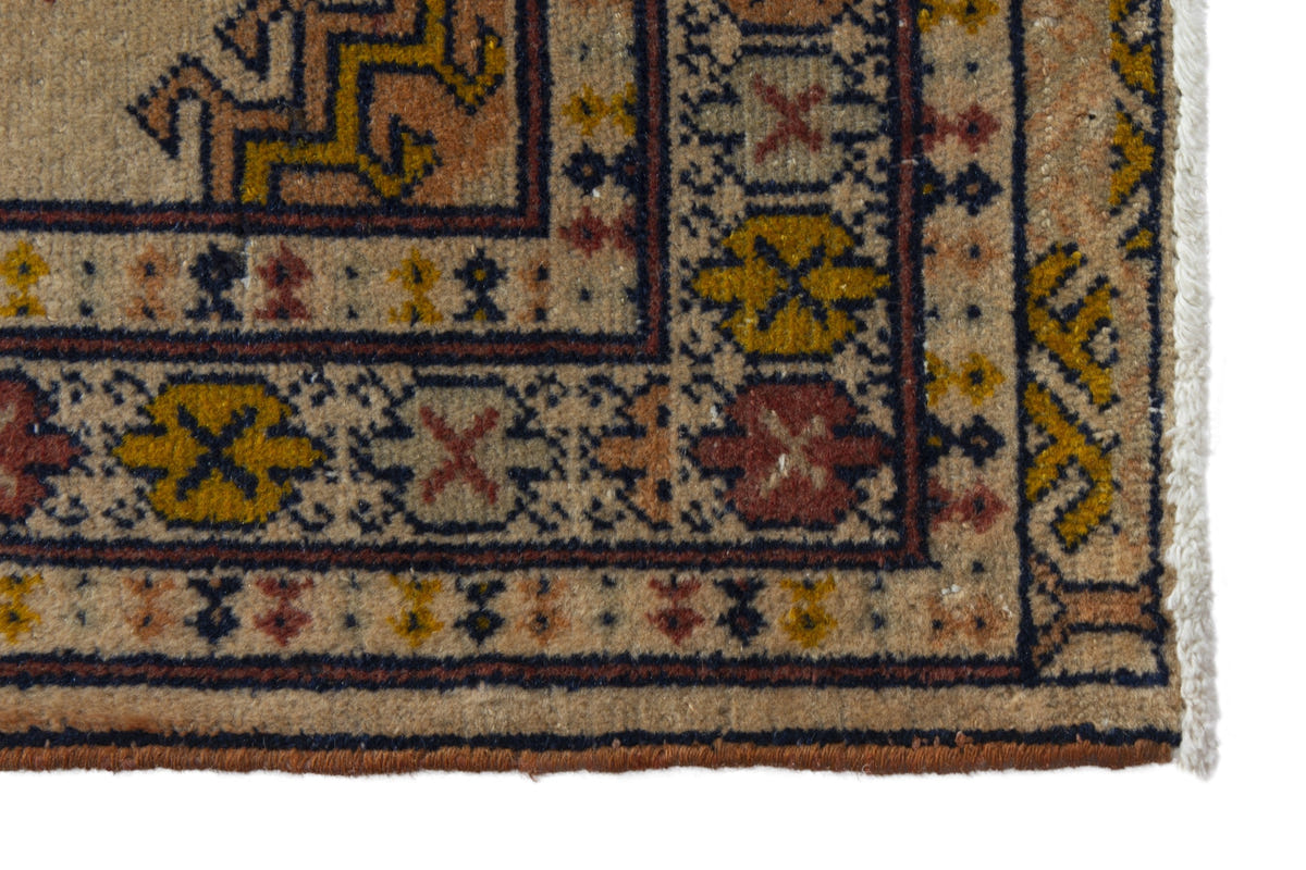 Persian Torkaman accent rug in beige and ochre, view 5 of 10