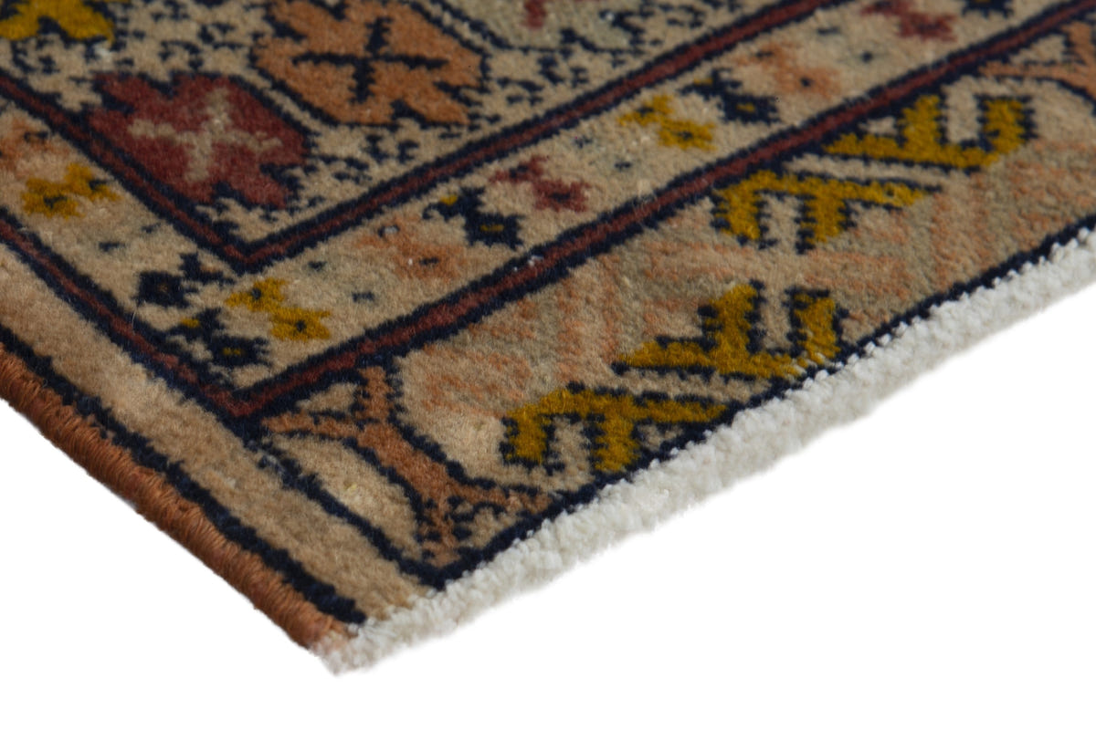 Persian Torkaman accent rug in beige and ochre, view 6 of 10