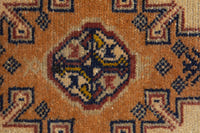 Persian Torkaman accent rug in beige and ochre, view 8 of 10