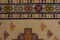 Persian Torkaman accent rug in beige and ochre, view 9 of 10