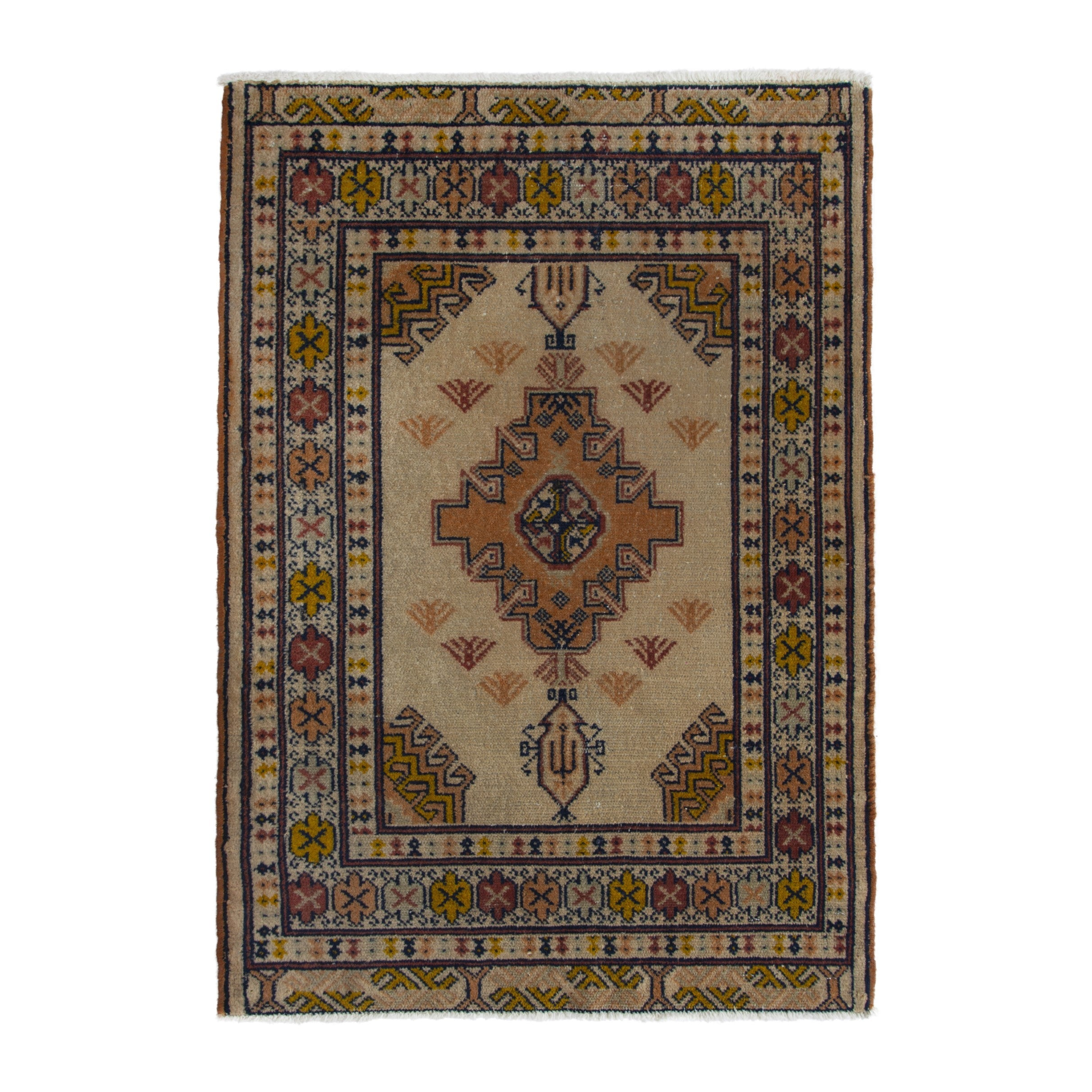 Persian Torkaman accent rug in beige and ochre, 2' x 3'1"
