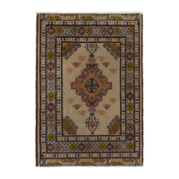 Persian Torkaman accent rug in beige and ochre, 2' x 3'1"