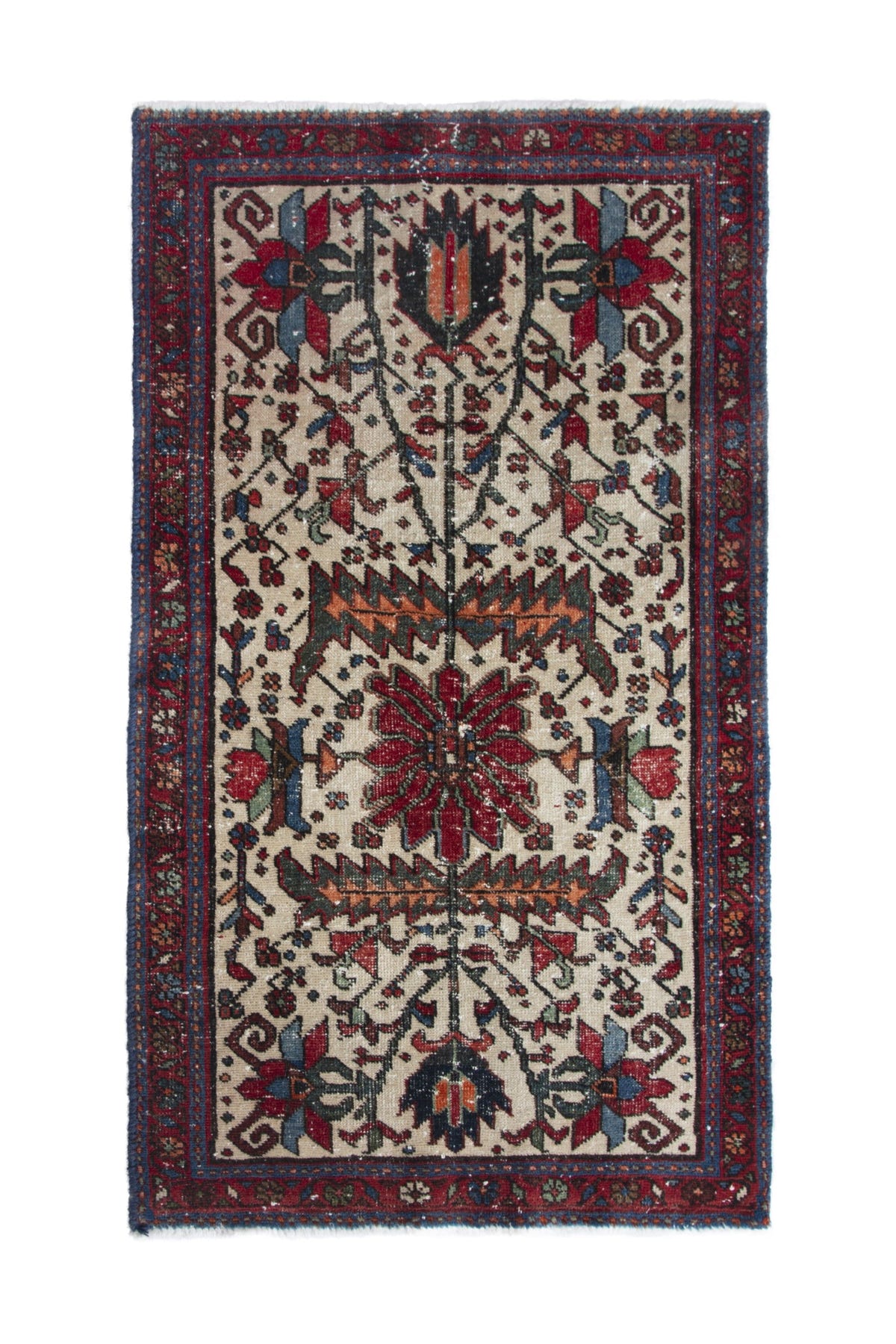 Persian Gharajeh accent rug in cream and deep red, view 2 of 10