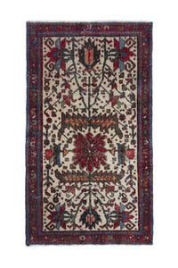 Persian Gharajeh accent rug in cream and deep red, view 2 of 10