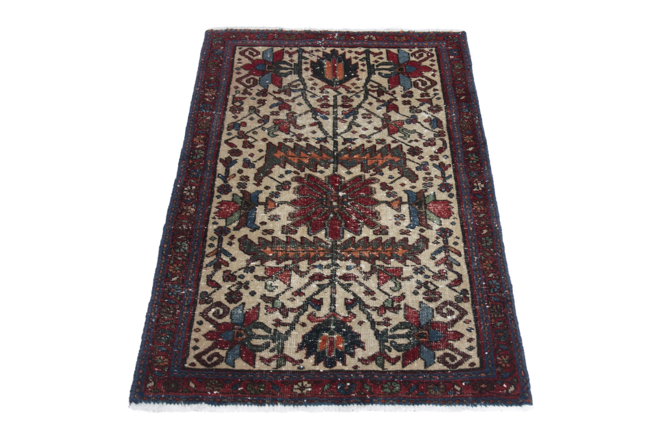 Persian Gharajeh accent rug in cream and deep red, view 2 of 9