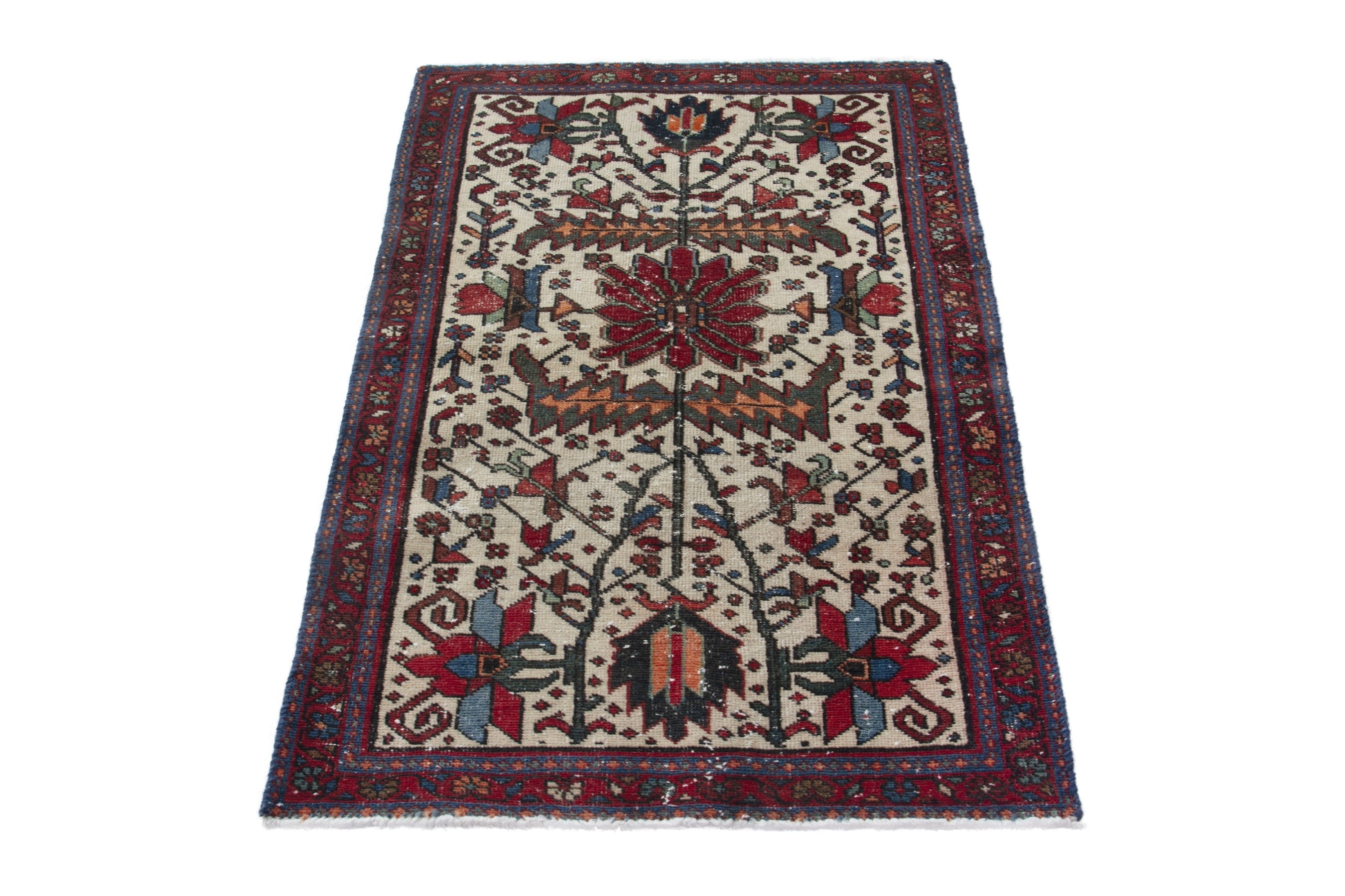 Persian Gharajeh accent rug in cream and deep red, view 3 of 9