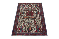 Persian Gharajeh accent rug in cream and deep red, view 4 of 10