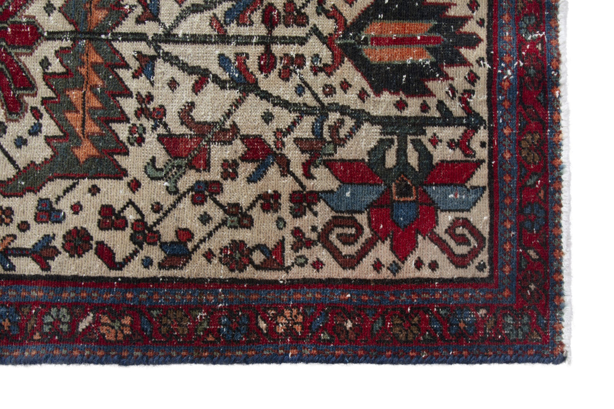 Persian Gharajeh accent rug in cream and deep red, view 5 of 10
