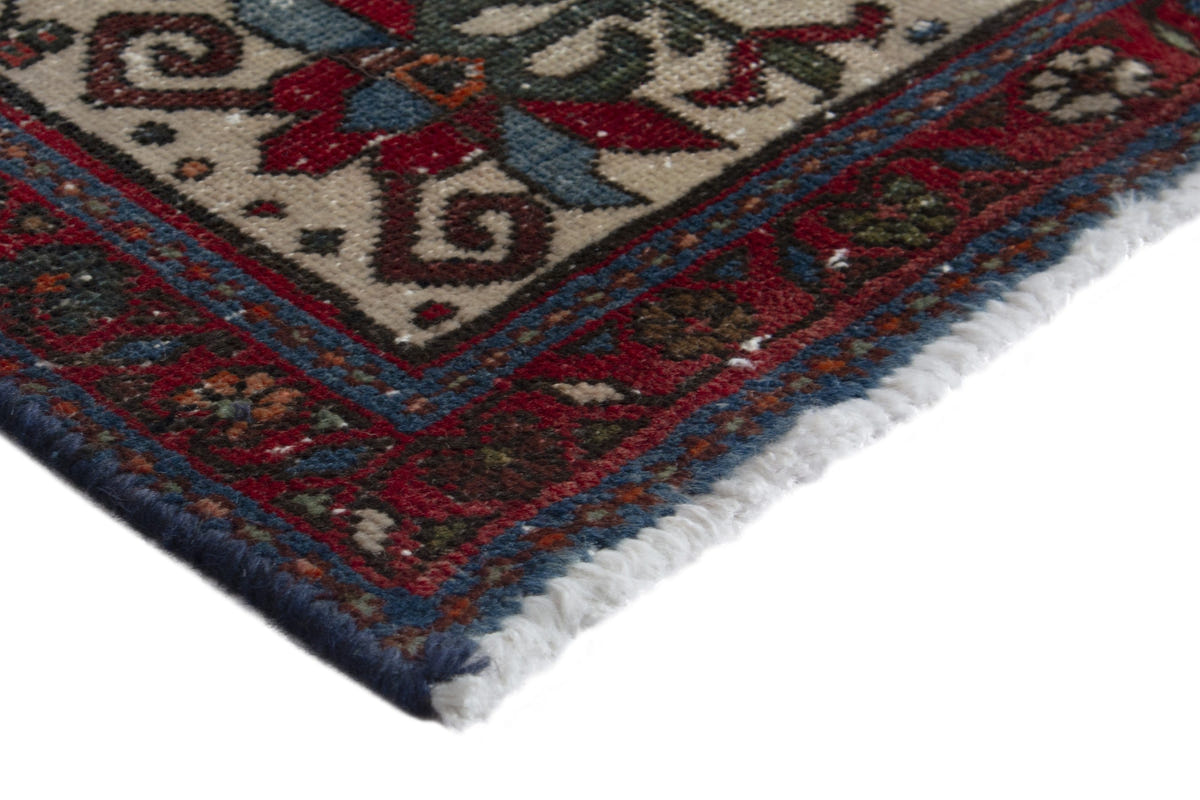 Persian Gharajeh accent rug in cream and deep red, view 6 of 10