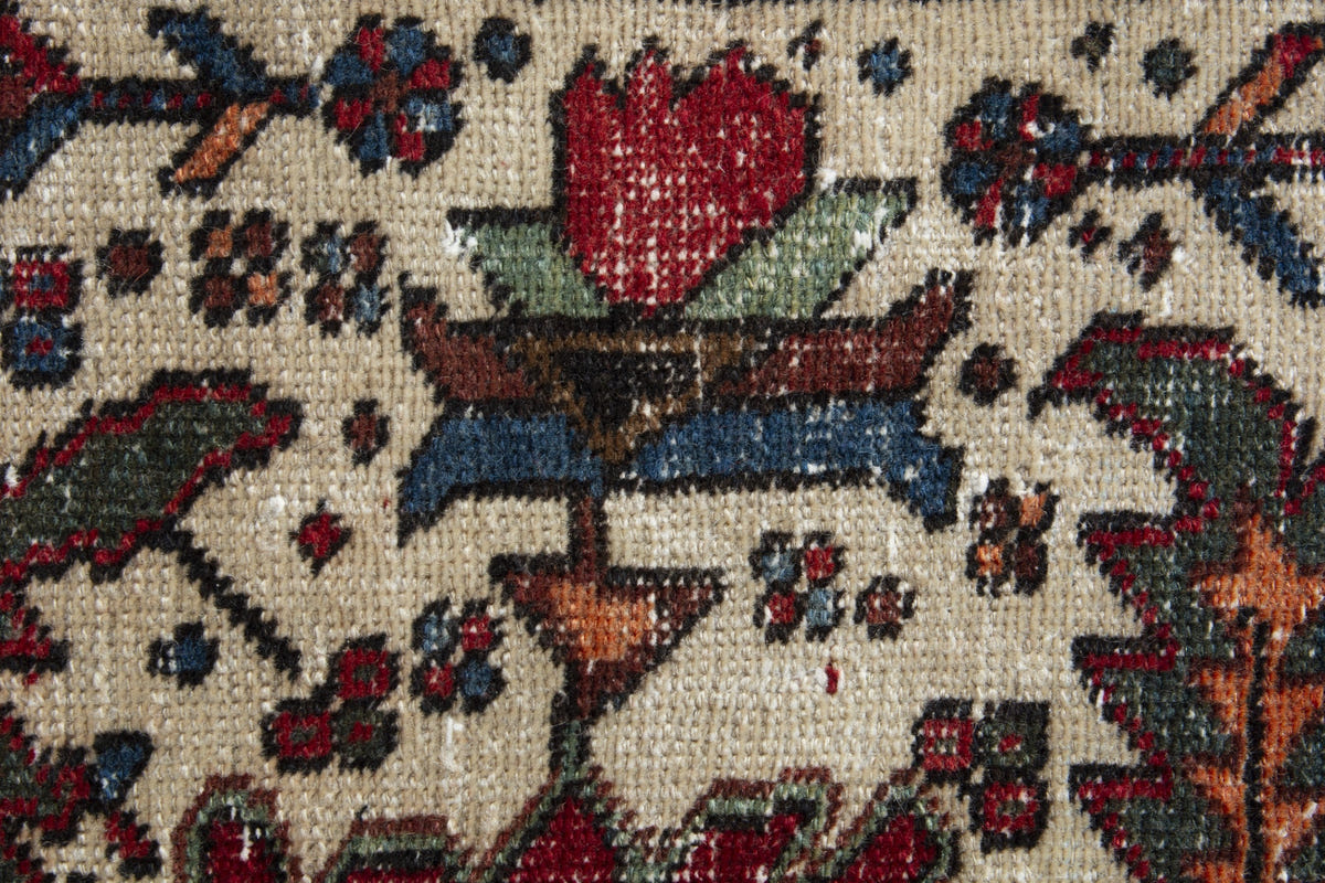 Persian Gharajeh accent rug in cream and deep red, view 8 of 10