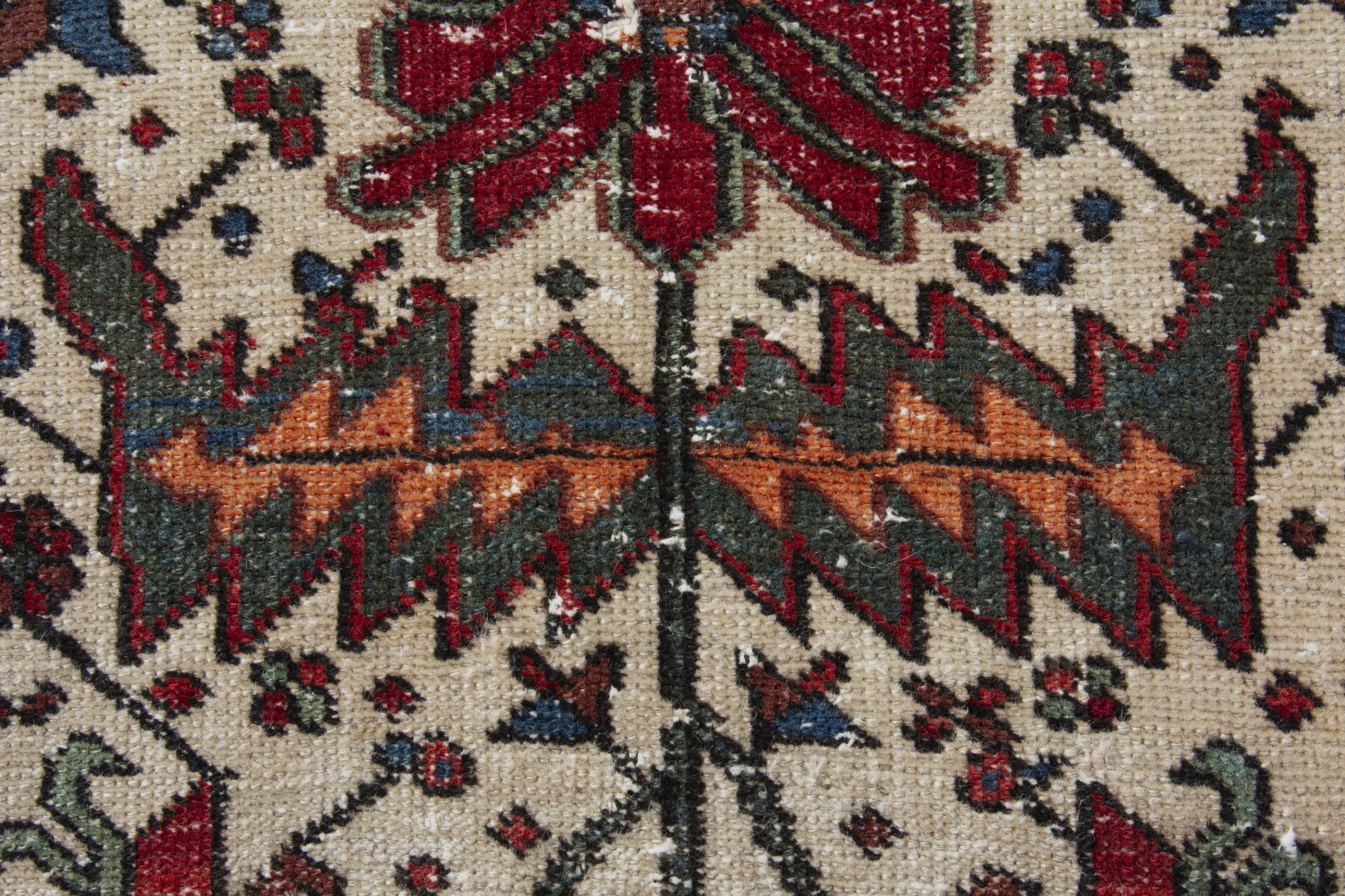 Persian Gharajeh accent rug in cream and deep red, view 8 of 9