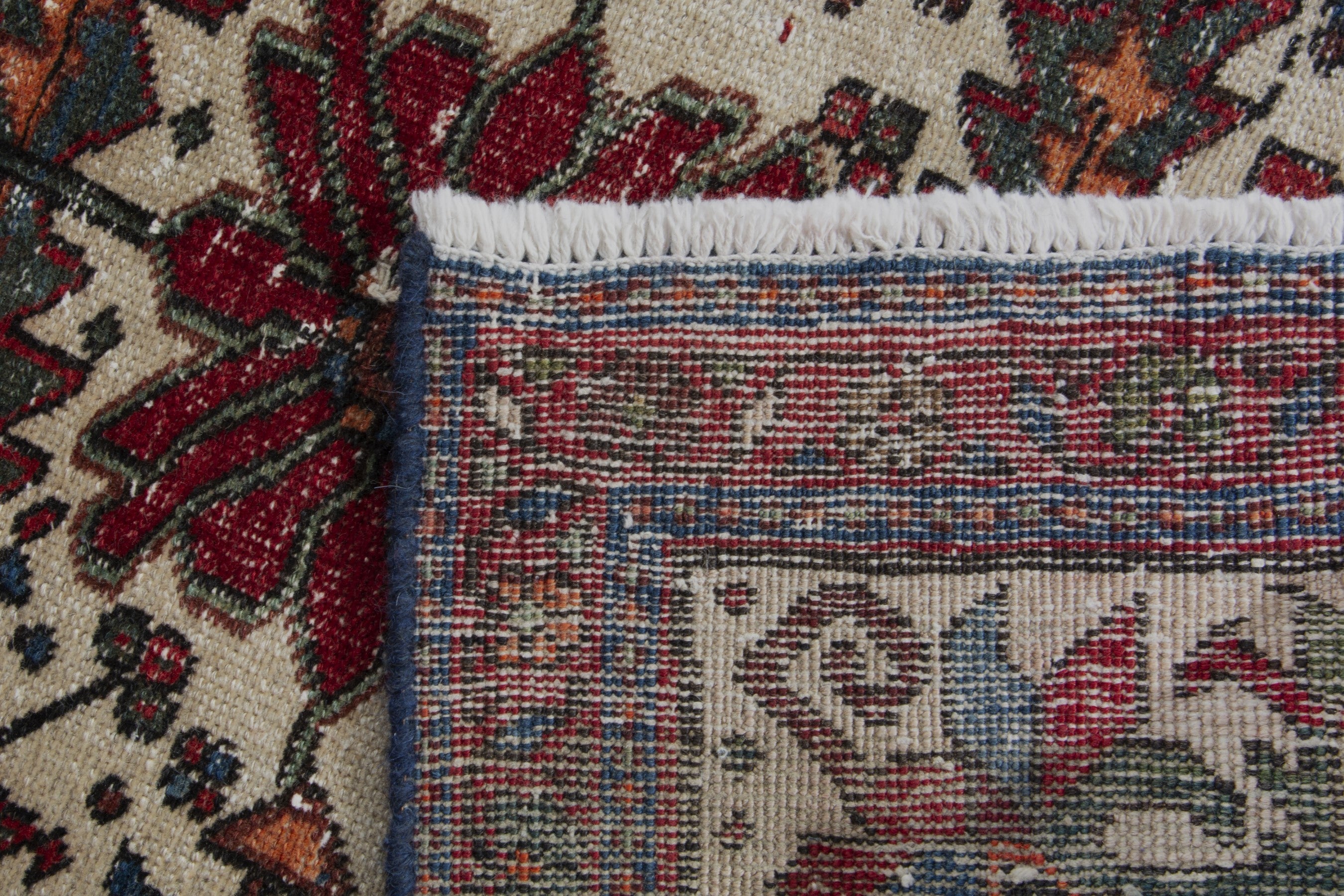 Persian Gharajeh accent rug in cream and deep red, view 9 of 9