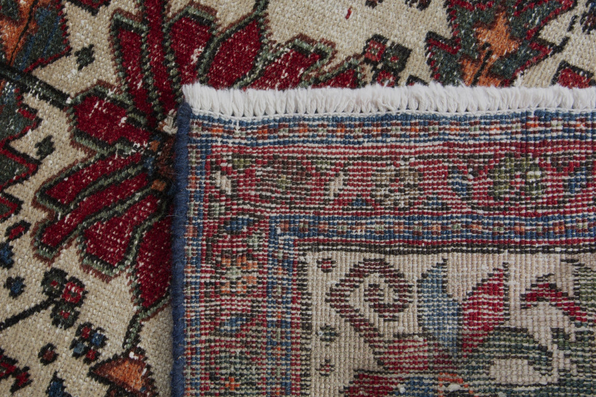 Persian Gharajeh accent rug in cream and deep red, view 10 of 10