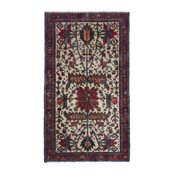 Persian Gharajeh accent rug in cream and deep red, 2'4" x 3'11"
