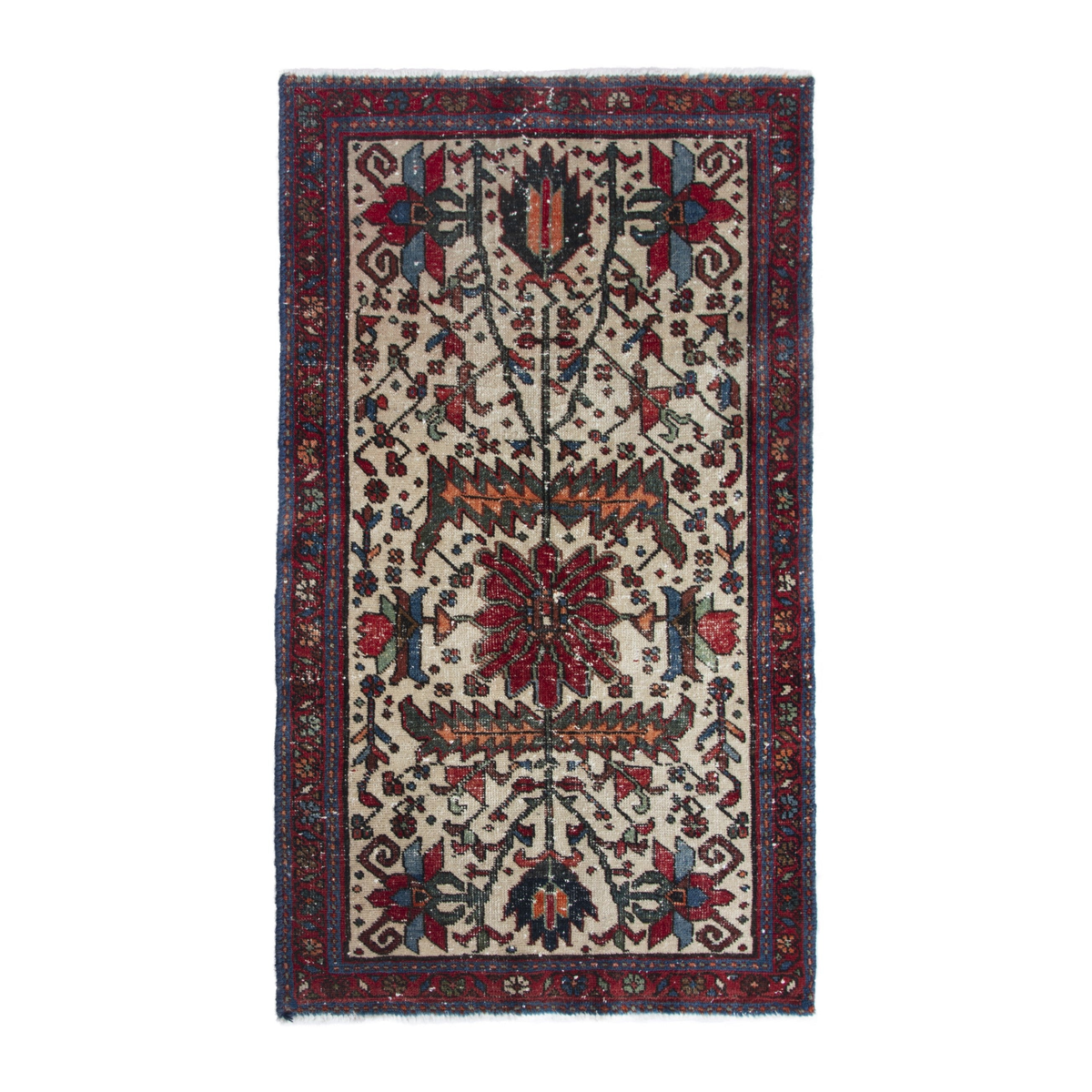 Persian Gharajeh accent rug in cream and deep red, 2'4" x 3'11"