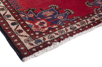 Persian Saveh accent rug in deep red and navy, view 6 of 9
