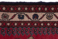 Persian Saveh accent rug in deep red and navy, view 8 of 9