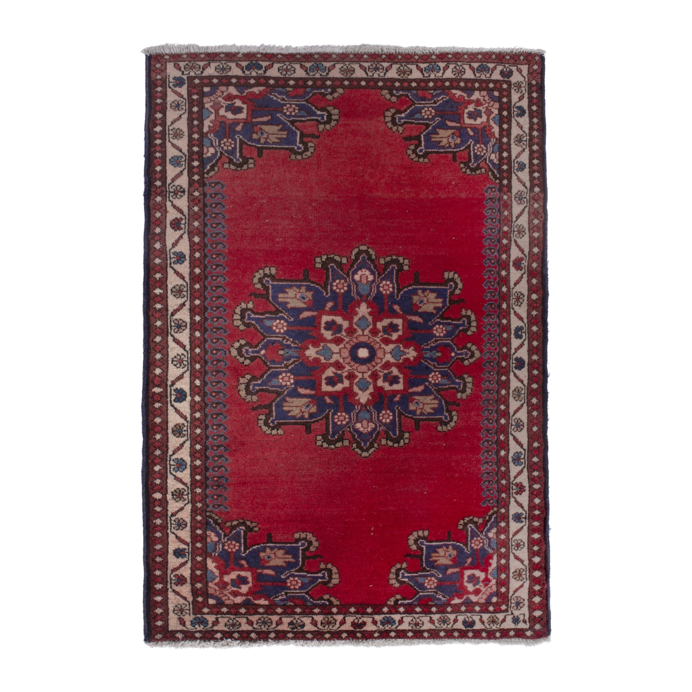 Persian Saveh accent rug in deep red and navy, 2'7" x 4'2"
