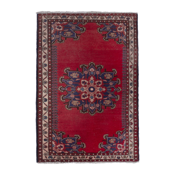 Persian Saveh accent rug in deep red and navy, 2'7" x 4'2"