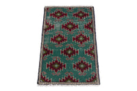 Persian Torkaman accent rug in emerald and deep red, view 3 of 8