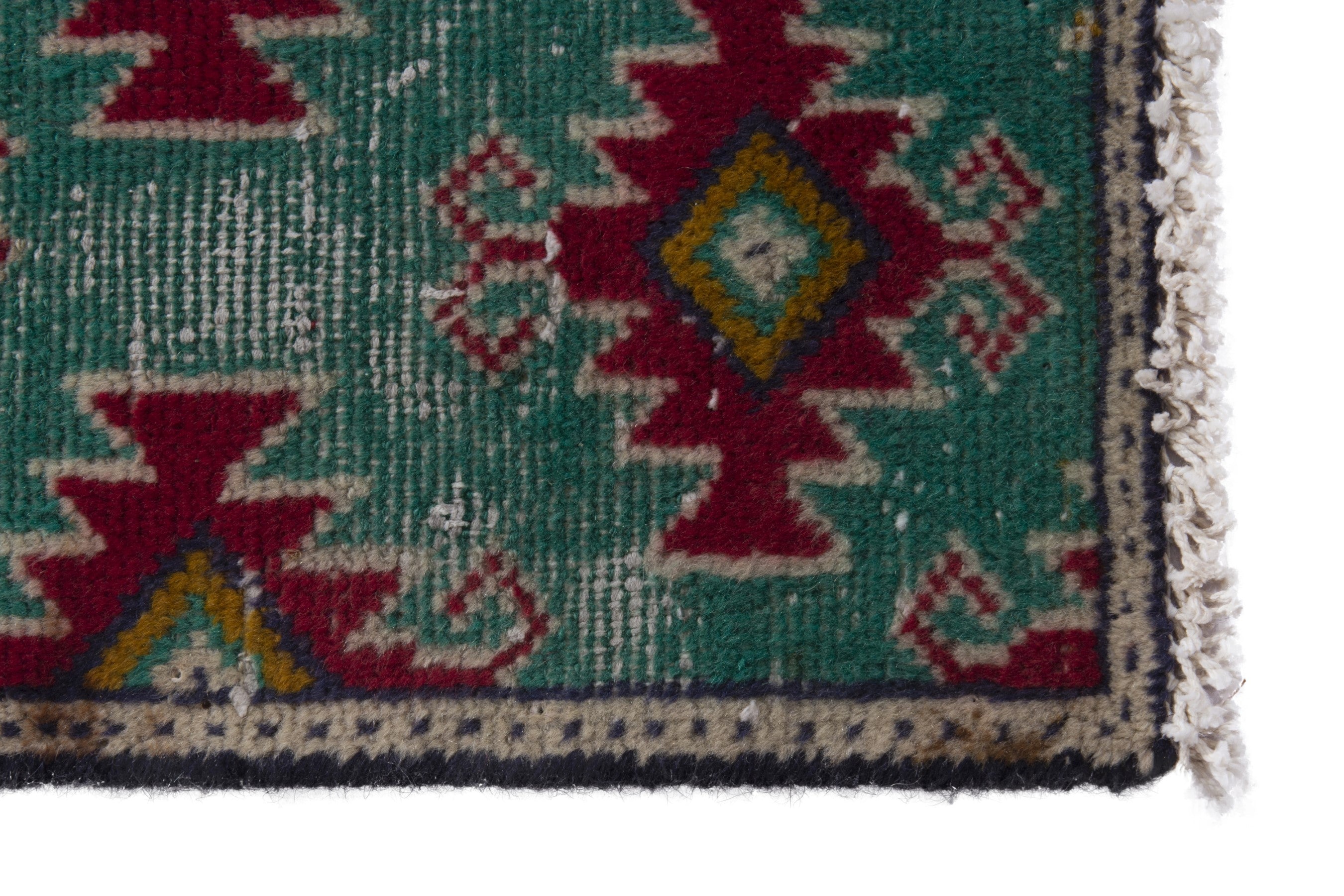 Persian Torkaman accent rug in emerald and deep red, view 5 of 7