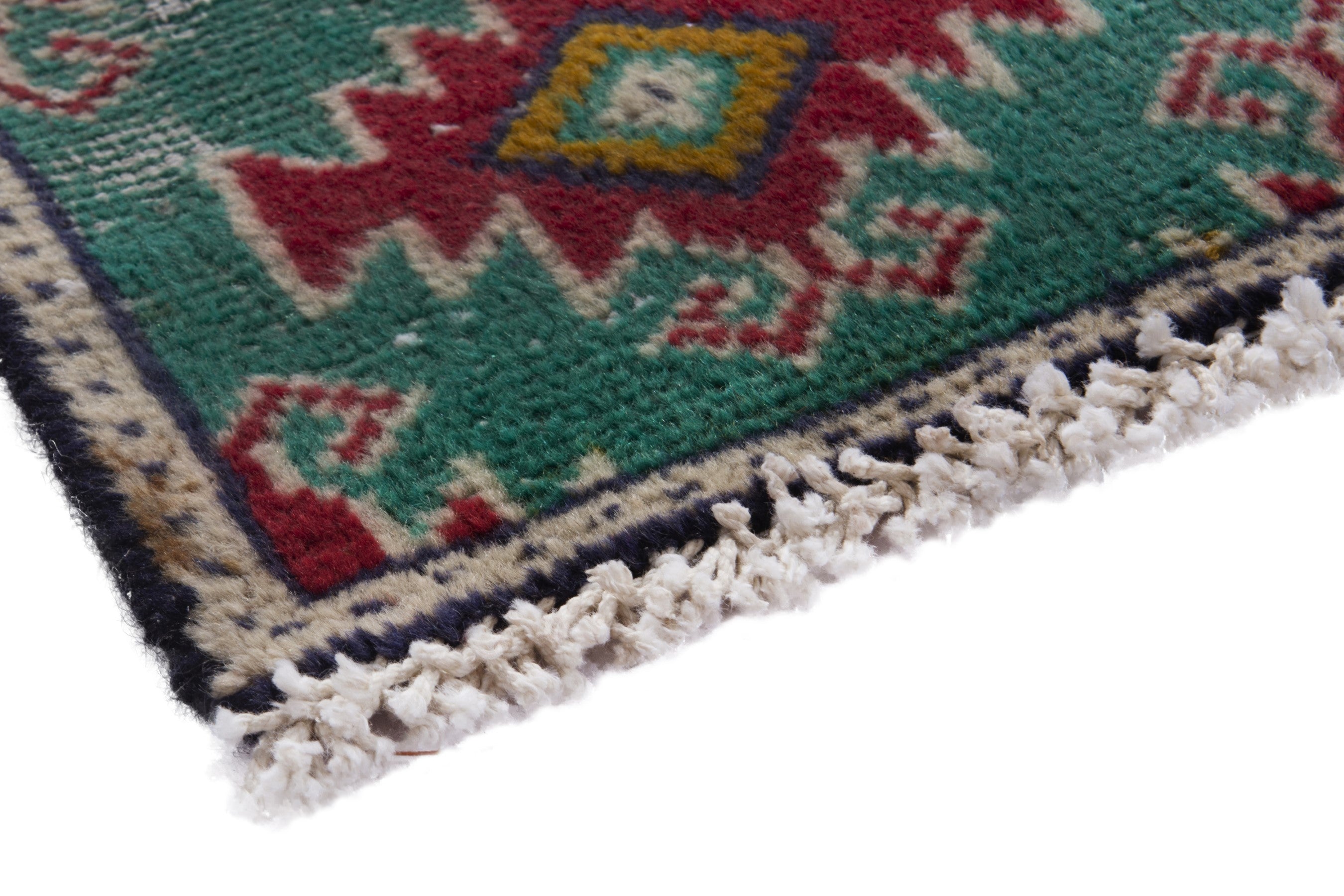 Persian Torkaman accent rug in emerald and deep red, view 4 of 7