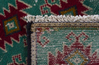 Persian Torkaman accent rug in emerald and deep red, view 8 of 8