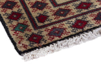 Persian Torkaman accent rug in cream and deep red, view 6 of 8