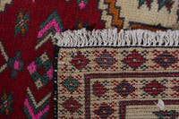 Persian Torkaman accent rug in cream and deep red, view 8 of 8