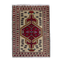 Persian Torkaman accent rug in cream and deep red, 2' x 2'9"
