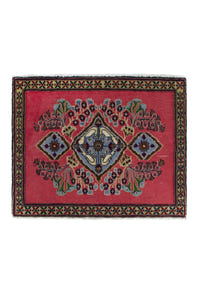 Persian Kashan accent rug in faded red and dusty blue, view 2 of 10