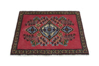Persian Kashan accent rug in faded red and dusty blue, view 3 of 10