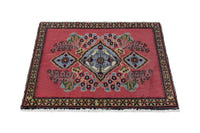 Persian Kashan accent rug in faded red and dusty blue, view 4 of 10