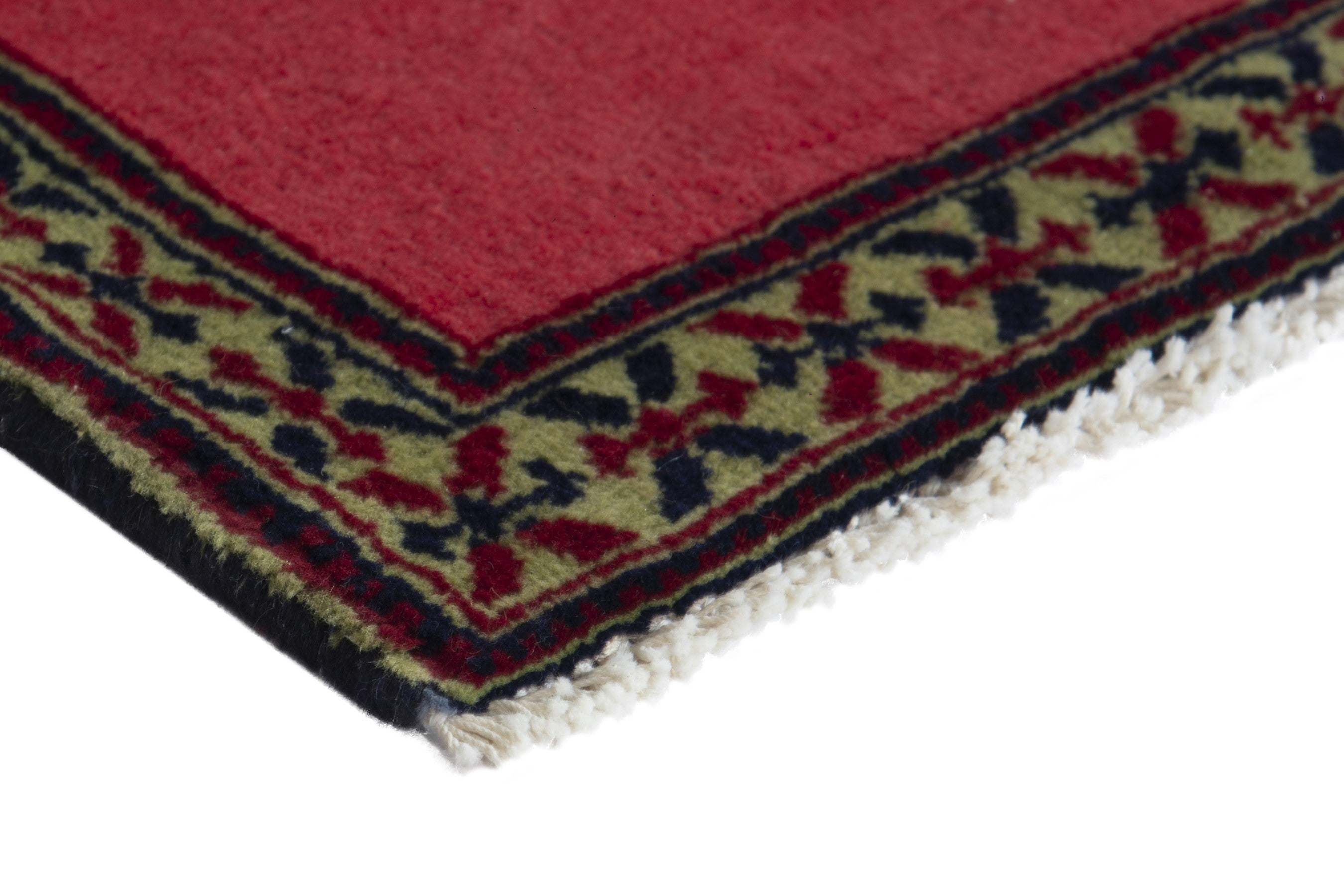 Persian Kashan accent rug in faded red and dusty blue, view 4 of 9
