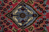 Persian Kashan accent rug in faded red and dusty blue, view 8 of 10
