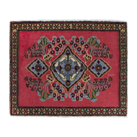 Persian Kashan accent rug in faded red and dusty blue, 2'7" x 2'