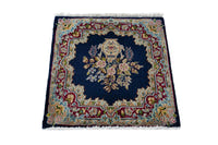 Persian Kerman accent rug in navy and burgundy, view 4 of 9