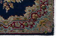 Persian Kerman accent rug in navy and burgundy, view 5 of 9